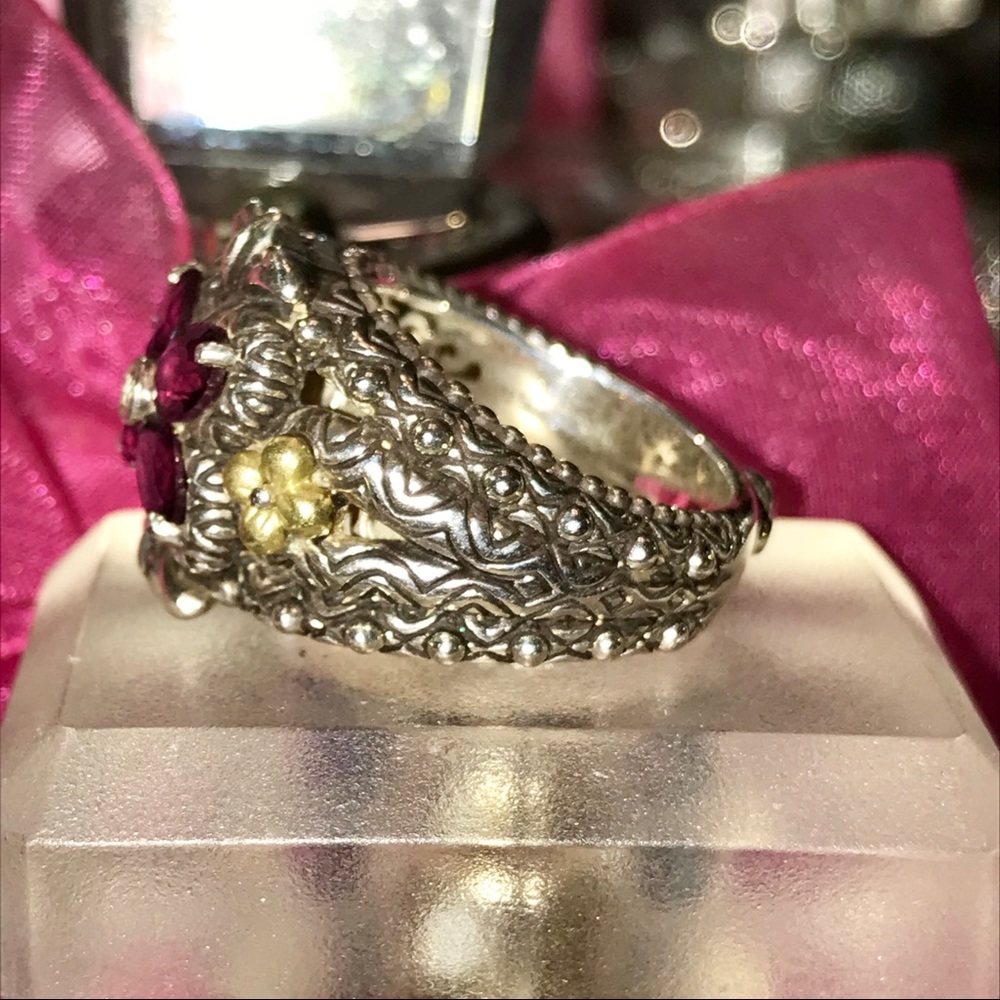 BARBARA BIXBY RHODOLITE GARNET FLOWER RING - Picture 3 of 8